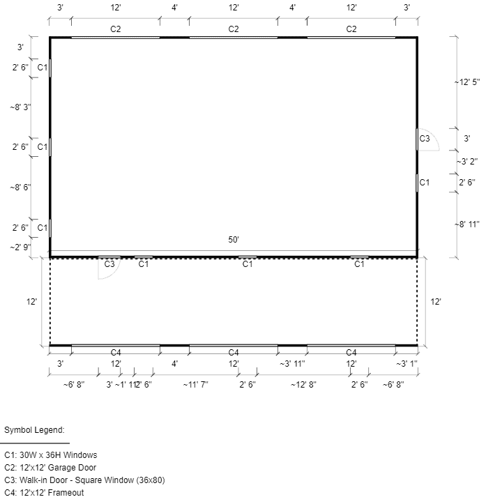 42x50x16/13 Vertical Roof Triple Wide