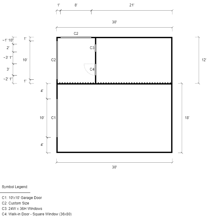 30x30x10/7 Vertical Roof Metal Carport