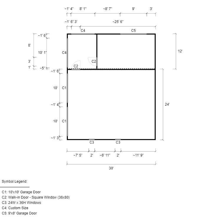 36x30x12/9 Metal Carport