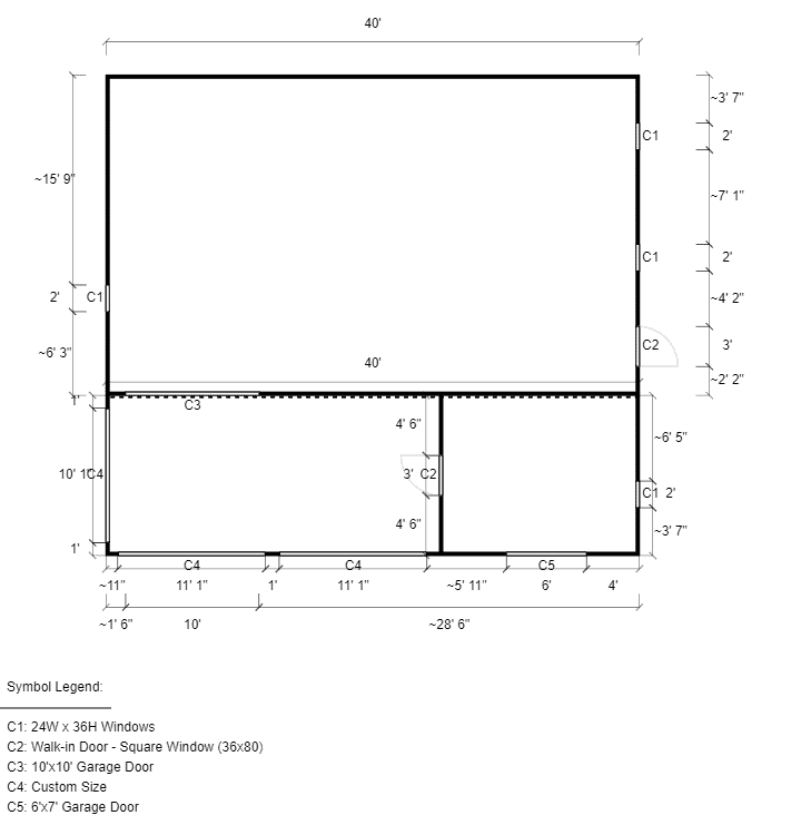 36x40x12/9 Vertical Roof Metal Carport