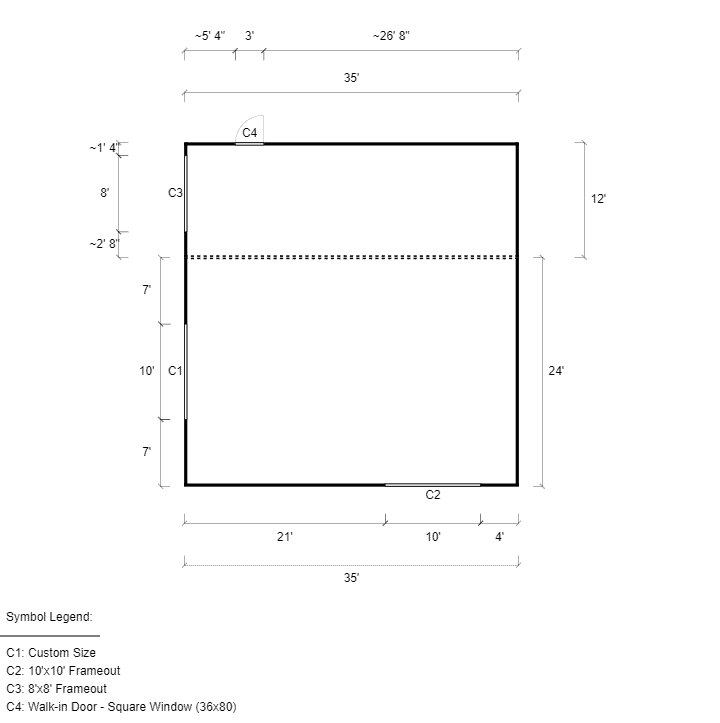 36x35x12/9 Vertical Roof Metal Carport