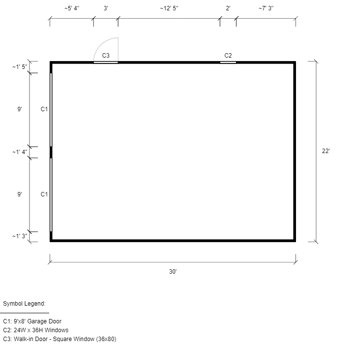 22x30x9 Vertical Roof Metal Garage