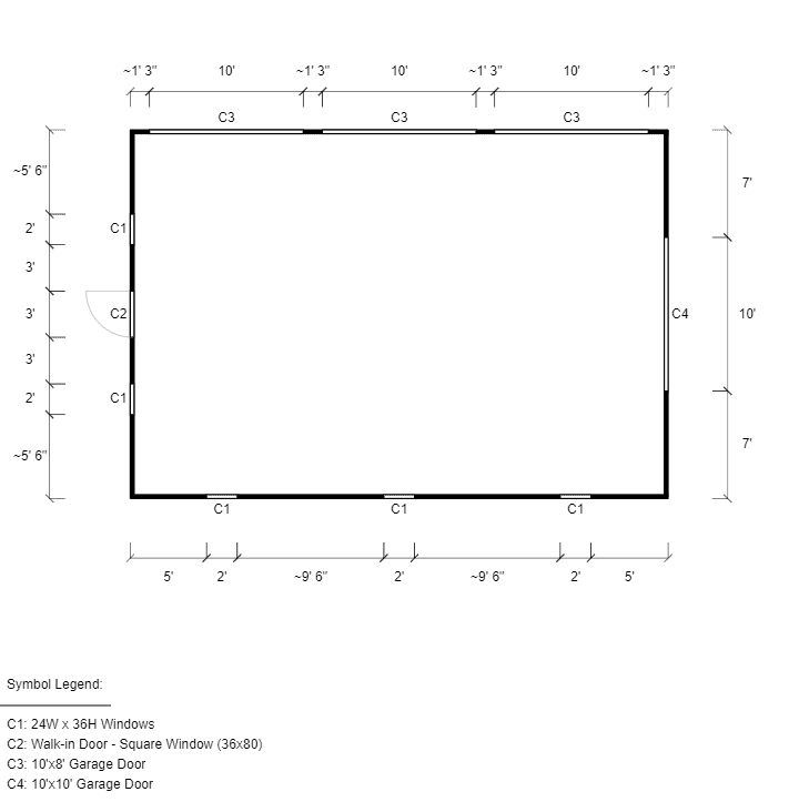 24x35x10 Vertical Roof Metal Garage