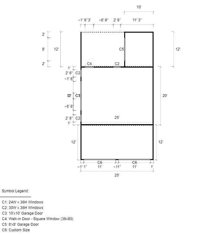 44x25x12/8 Vertical Roof Horse Barn Garage