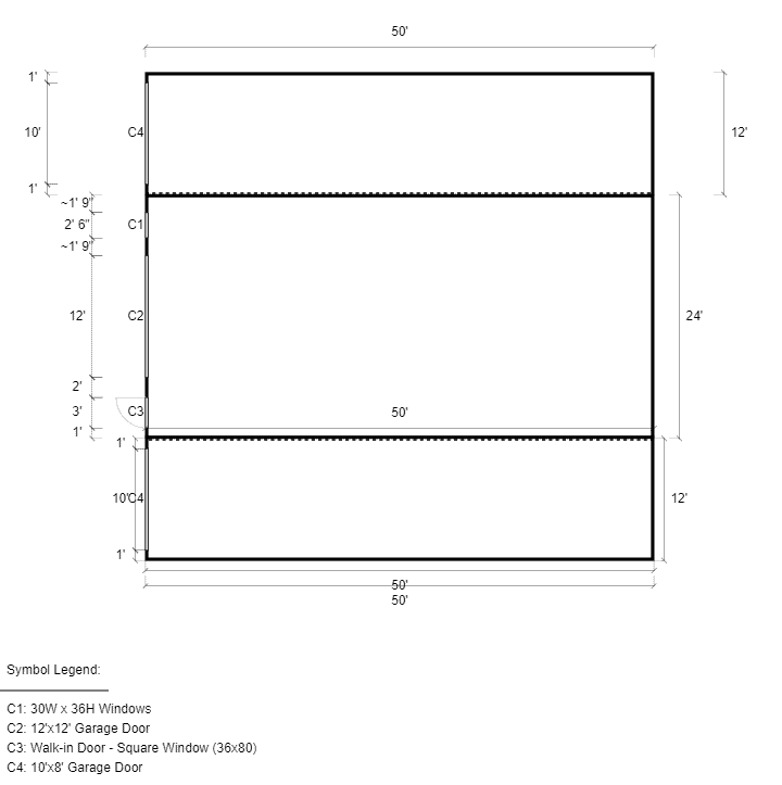 48x50x13/9 Vertical Roof Metal Horse Barn