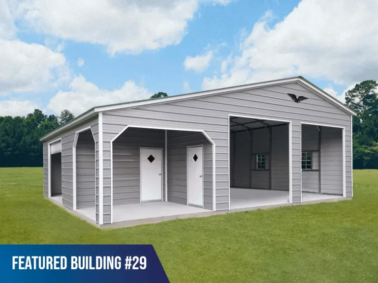 36x30 metal garage that can act as a 4 car garage with front porch