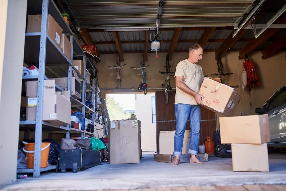 Metal storage spaces allows storage from the floor to the garage ceiling