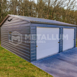 24x25x9 Double Metal Garage Storage Shed - Vertical Roof