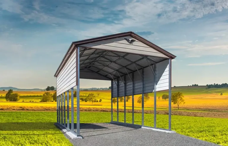 Choosing the Right Car Canopy: A Comprehensive Guide 3 photo of a metal car canopy with a vertical roof design