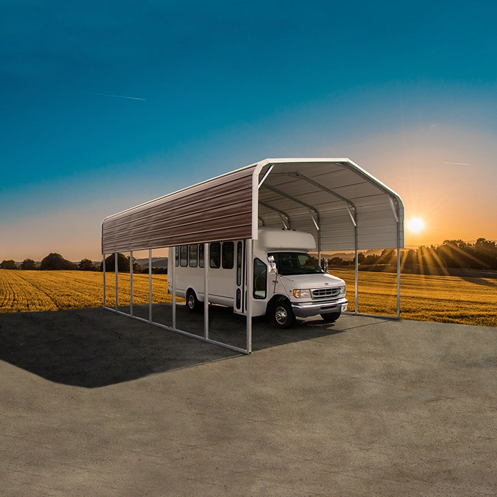 RV carports with a vertical roof provide protection from heavy snow and high wind